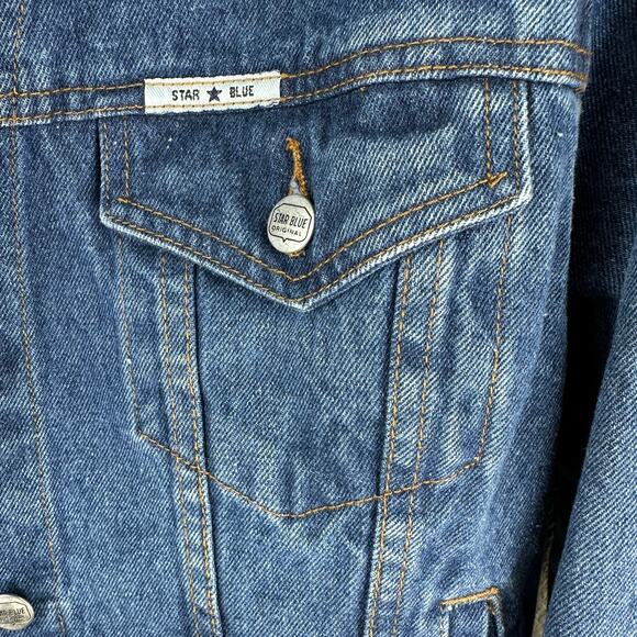 Star Blue Original Vintage Denim Jacket Sz L Classic Western Grunge Jean Trucker - Picture 3 of 6